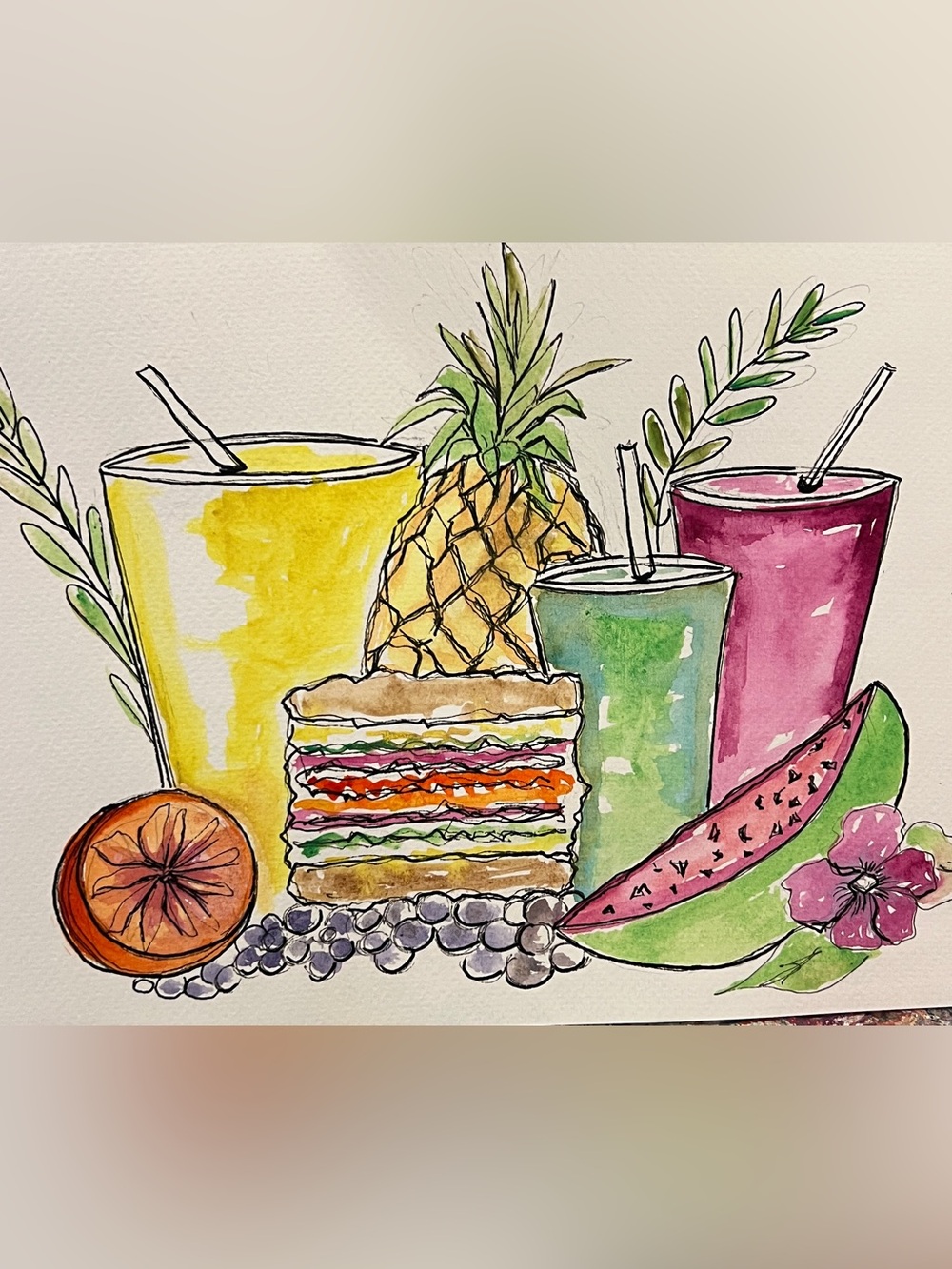 Original tropical watercolor painting